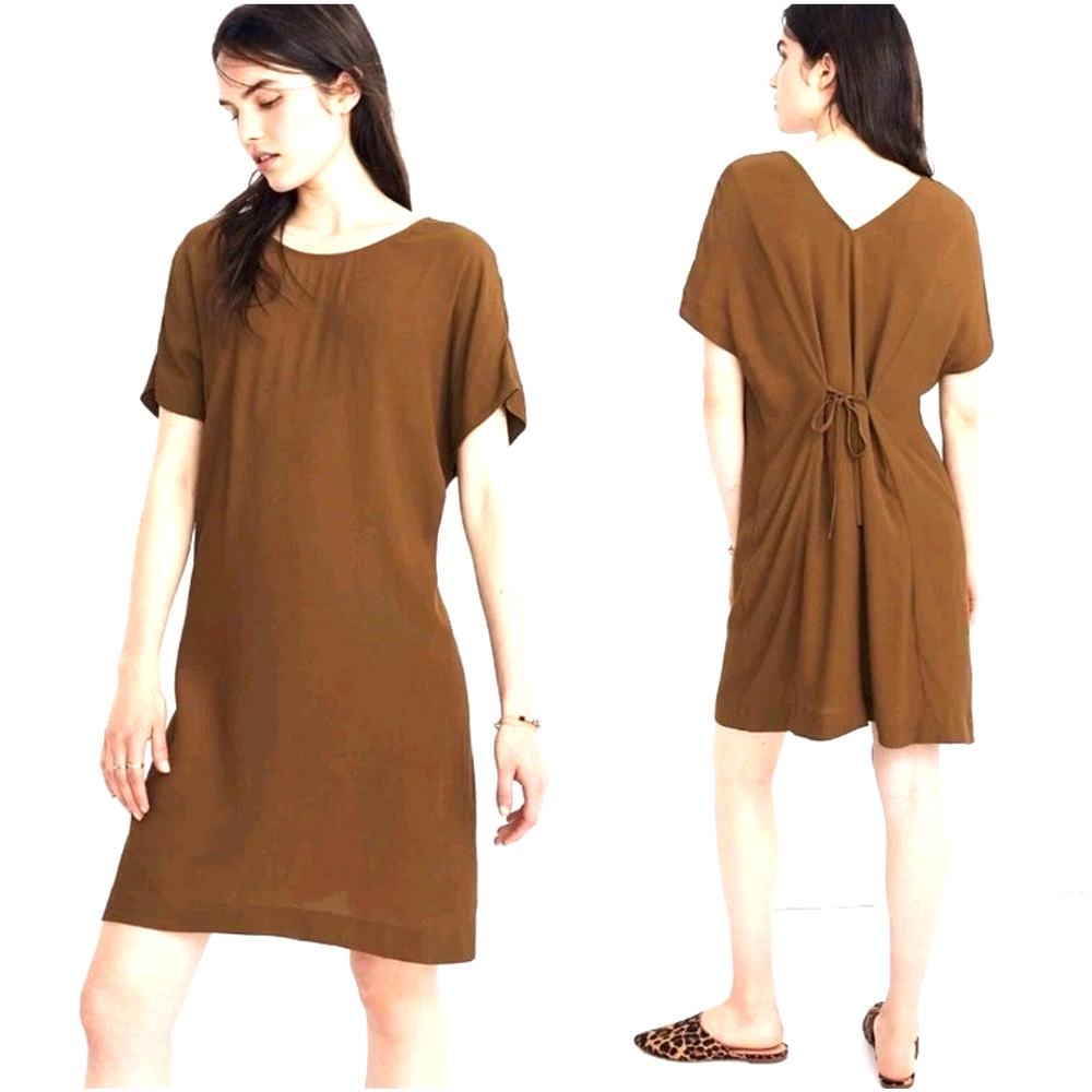 Madewell Womens XL Downtown Tie Back Dress Mustard Brown Viscose Shift